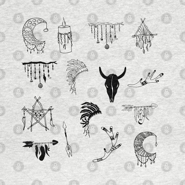 Bohemian Witchy Black and White Sticker Pack by MysticMagpie